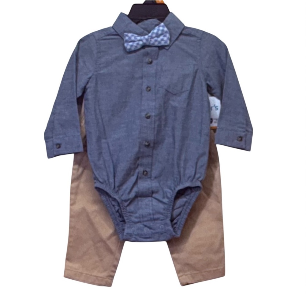 Carter's Baby Boys' Bodysuit and Pants 3-Piece Set with Coordinating Bow Tie NWT